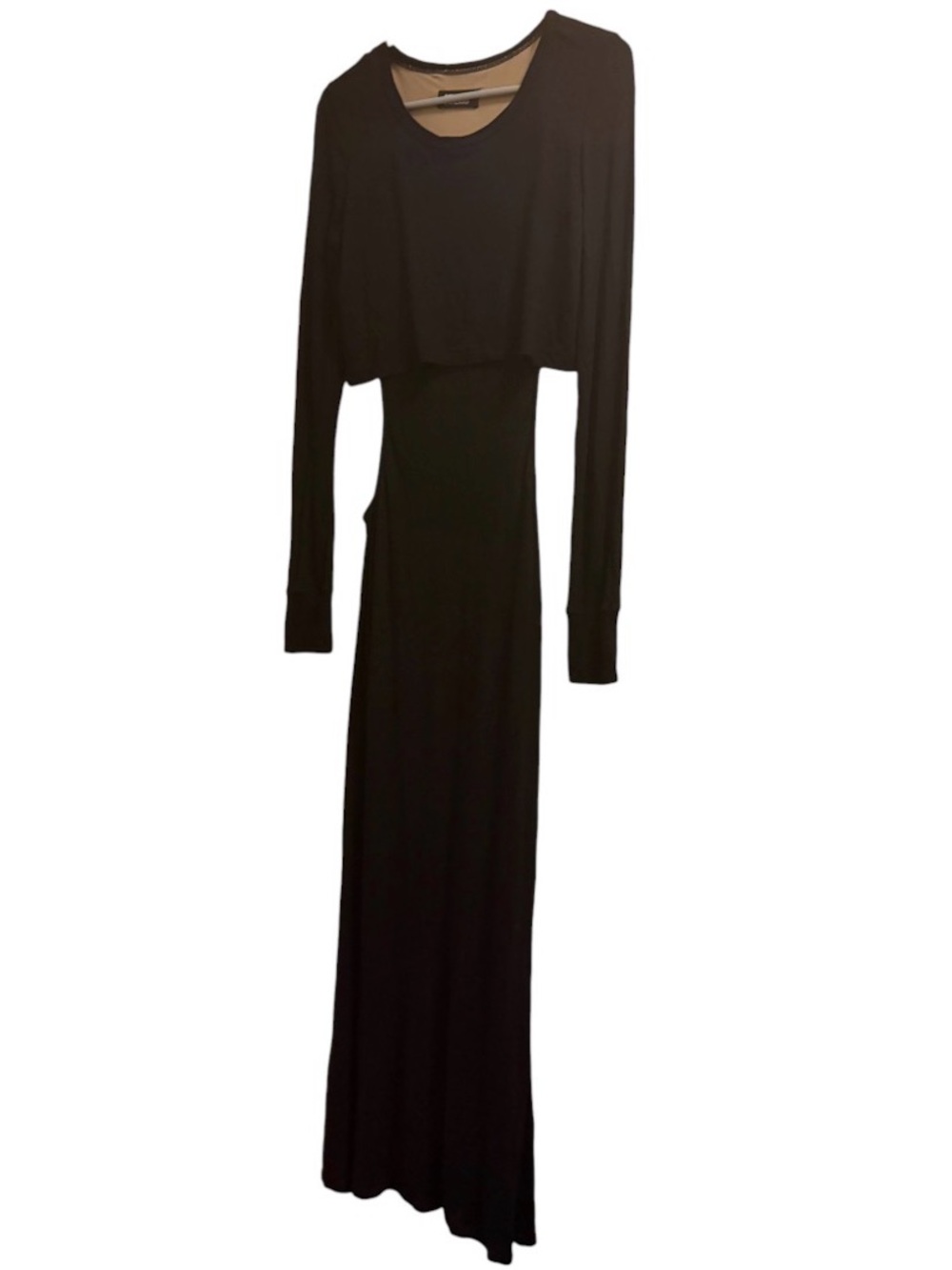 Pencey Standard Black Long Sleeve Layered Maxi Dress with Side Cutouts